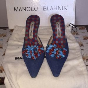 Manolo Blahnik Denim Mules